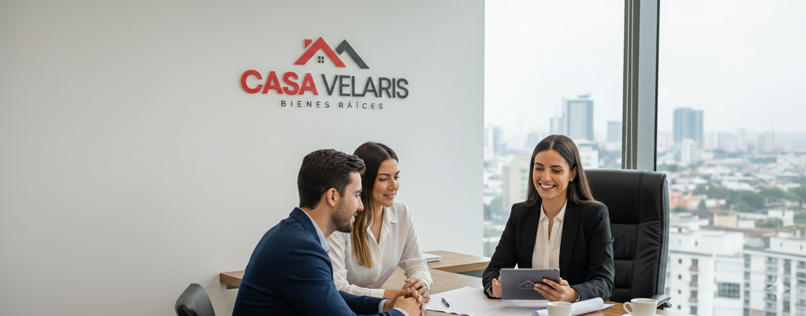 Cliente recibiendo asesoría de un promotor de bienes raíces.